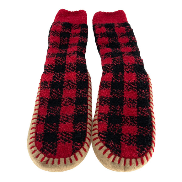 Old Navy Cozy Red Buffalo Plaid Slipper Socks - Picture 3 of 4
